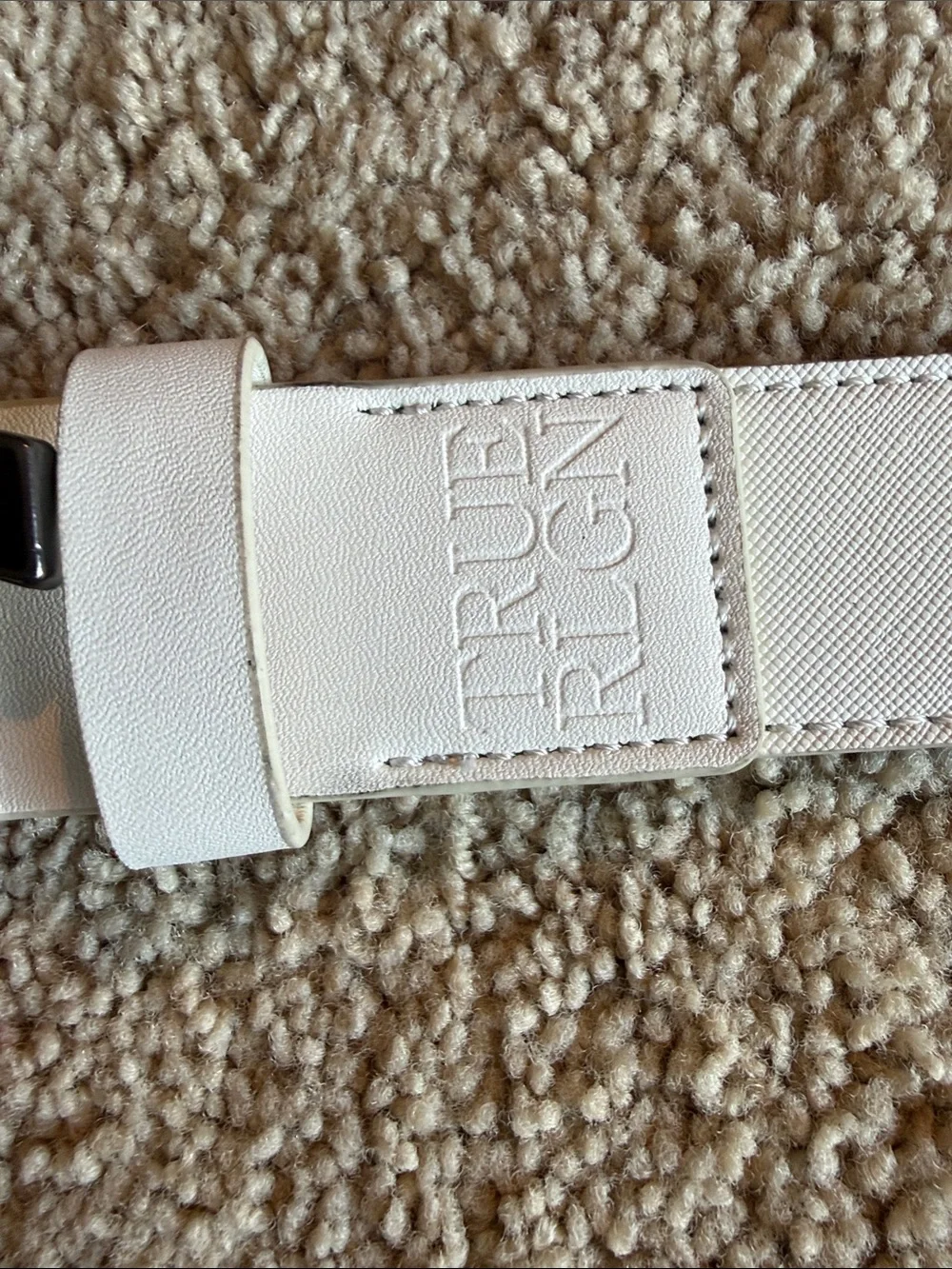 True Religion White Leather Belt with Black Horseshoe Buckle